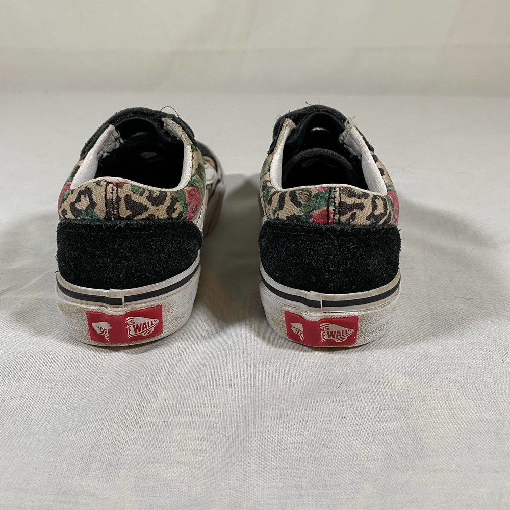 Vans Old Skool Girls Kids 11 Leopard Floral Velcro Closure Suede Black Shoes - Picture 6 of 10